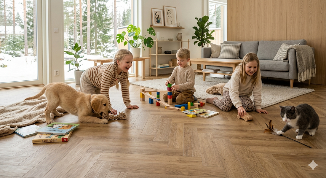 Turvallinen ja kestävä lattia lapsiperheelle ja lemmikeille